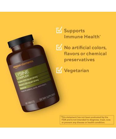 Amazon Elements Lysine Complex with Vitamin C - 195 Tablets, Supports Immune Health, Vegetarian Formula - Buy Online on GoSupps.com