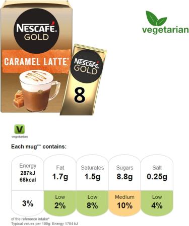 Nescafe Gold Instant Coffee Sachets Contains 48 Caramel Latte Sachets Bundled With 48 x Temas Store Coffee Stirrers & 1 x Reusable Coffee Cup| Coffee Gift Set | Coffee Sachets Individually Wrapped - Buy Online on GoSupps.com