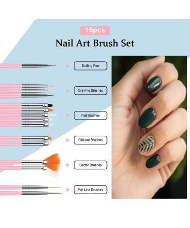 15-Piece Professional Nail Art Brush Kit | UV Gel Nail Design Brushes for Stunning Nail Art Decorations - Buy Online on GoSupps.com