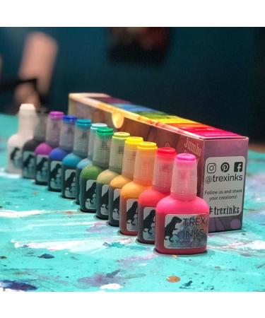 T-Rex Inks Premium Alcohol Inks Starter Set - 12 Vibrant XL Colors for Epoxy Resin, Tumbler Making & More - Alcohol Ink Painting Kit with Blending Solution - 20ml Bottles - Buy Online on GoSupps.com
