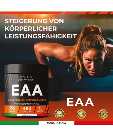 Bandini EAA Amino Acids Complex - 480 Vegan High-Dose Tablets | 9 Essential Amino Acids | Pre & Post Workout Booster | Tasteful Additive-Free Non-GMO - Buy Online on GoSupps.com