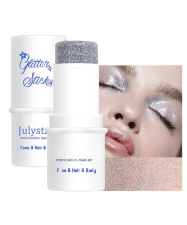 Face body glitter stick mermaid face glitter gel waterproof fine glitter for face/body/hair/eyes/lip sequins color sparkling face glitter make-up (#06 silver)