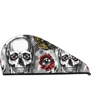 Skulls Roses Microfiber Hair Towel Wrap - Super Absorbent Quick Dry Hair Cap for Women with Long Curly & Thick Hair - Buy Online on GoSupps.com