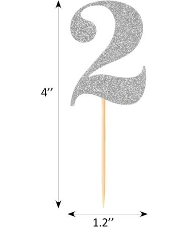 24 PCS Number 2 Cupcake Toppers 2nd Birthday Cupcake Picks Glitter Age Two Cake Picks for Second Happy Birthday Anniversary Baby Shower Party Supplies Silver Number 2 Silver - Buy Online on GoSupps.com