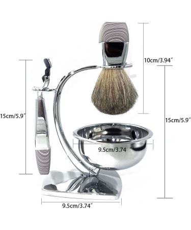 BGGIWY High-Quality Shaving Brushes | Classic 4-Piece Gift Set for Men | Natural Roof Hair & Wooden Razor Holder - 15x20cm Silver - Buy Online on GoSupps.com