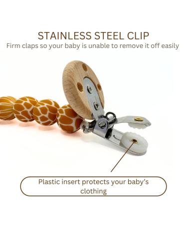 Minkii Wood Pacifier Clip for Babies - Neutral Tones Wooden Pacifier Clip for Boys and Girls - Boho Style Baby Pacifier Clip - Giraffe Design - Buy Online on GoSupps.com