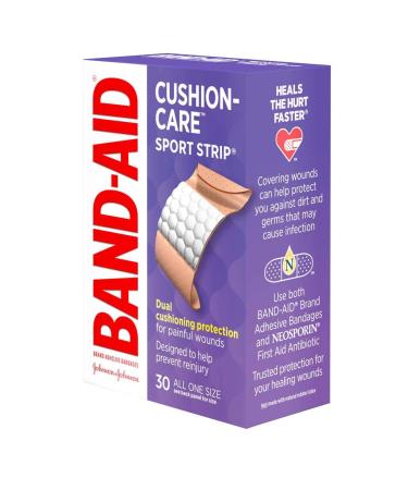 BAND-AID Bandages Cushion-Care Sport Strip 30 ea (Pack of 3)
