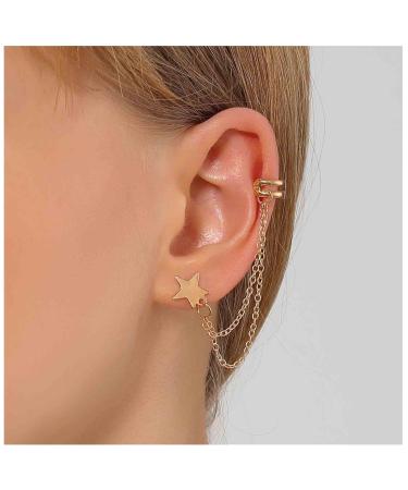 Boho Star Cartilage Chain Earrings - Gold Long Dangle & Minimal Ear Cuff Jewelry for Women & Girls - International Shipping - Buy Online on GoSupps.com