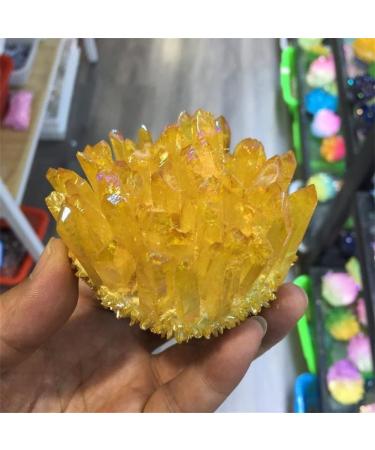 Natural Yellow Crystal Cluster Electroplated Quartz Crystal Cluster Suitable for Home Raw Stones and Minerals Home Goods 350-400g