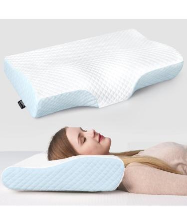 ZAMAT - Contour Memory Foam Pillow for Neck Pain Relief  - Adjustable Ergonomic Cervical Pillow for Sleeping Orthopedic Neck Pillow with Washable Cover -Blue 24*15*4.7