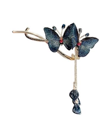 Butterflies Hair Clips | Hair Accessories Clip For Women | Rhinestone Tassel Hair Chain Chic Hair Accessories Nonslip Grip Embellished With Rhinestones For Daily Use Blue