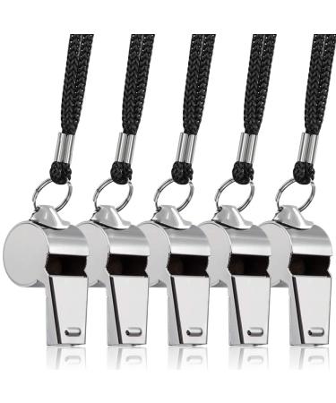 FineGood 5 Packs Stainless Steel Whistle, Loud Metal Whistle with Lanyard for Referees Coaches Lifeguards Survival Emergency Football Basketball Soccer Hockey silver - Buy Online on GoSupps.com
