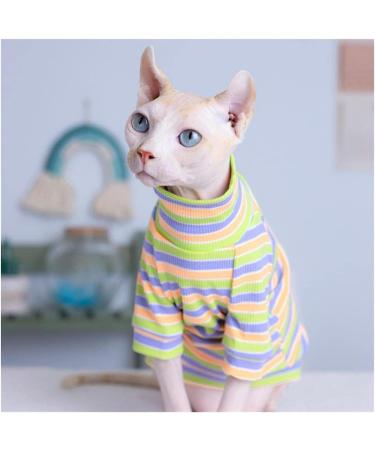 Sphynx Cat Clothes Sphynx Hairless Cat Clothes COTTON High Neck Striped Cat T-Shirt Suitable For Sphynx And Other Hairness Cat (Color : Colored stripes Size : S-) S- Colored Stripes - Buy Online on GoSupps.com