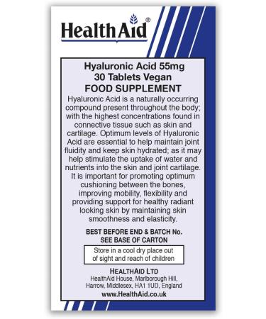 HealthAid Hyaluronic Acid 55mg - 30 Tablets | Skin Hydration & Joint Support - Buy Online on GoSupps.com