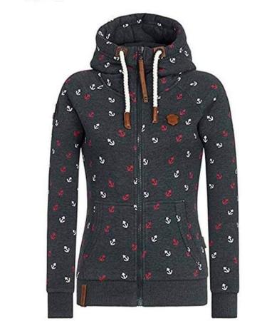 Bigfanshu Womens Hooded Sweatshirts Flocking Thicken Print Jackets Tracksuits Zipper Female Sportswear Black - Buy Online on GoSupps.com