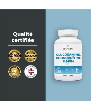 Bandini Glucosamine Chondro tine MSM + Vitamine C | 366 comprim s - 6 mois | R duit inflammations des articulations renforce le cartilage | 600mg de glucosamine 100mg de chondroitine & MSM par dose - Buy Online on GoSupps.com
