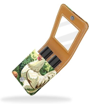 Travel Lipstick Organizer Case | Portable Makeup Bag with Mirror | Cartoon Hen Egg Farm Design - Buy Online on GoSupps.com