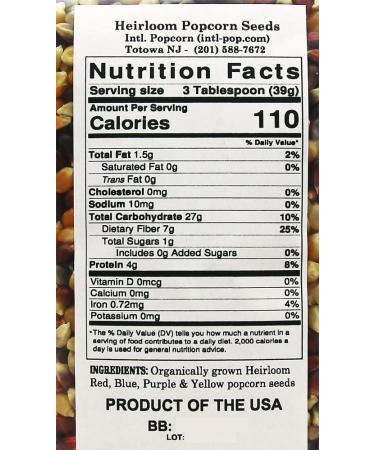 ORGANIC  1.9 LB Heirloom Multi-colored Popcorn Kernels  Non-GMO  USA Grown  All Natural  Vegan  Gluten Free  KOSHER  Low Calorie High Fiber Snack  Perfect for Movie Night  INTL POP - Buy Online on GoSupps.com