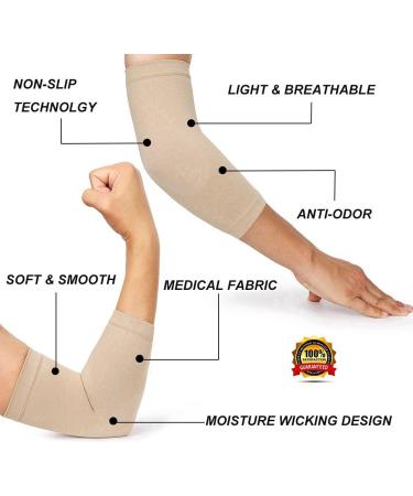 TOFLY Elbow Compression Sleeves - 20-30 mmHg Support for Tennis Elbow & Tendonitis Relief - Medium Beige - Pain Relief & Arthritis Protector - Buy Online on GoSupps.com