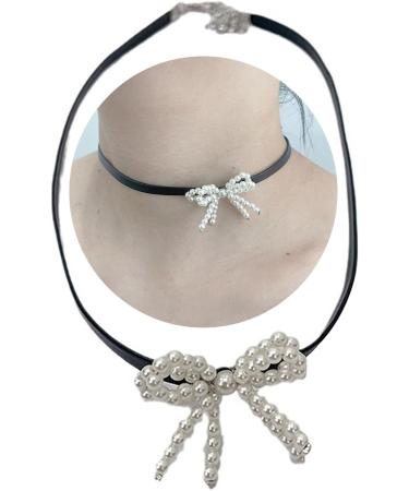 OralGos Faux Pearl Bow Pendant Necklace | Stylish Clavicle Chain & PU Leather Jewelry - International Shipping - Buy Online on GoSupps.com