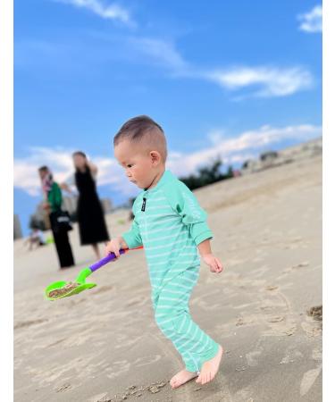 weVSwe Baby Boy Swimwear UPF 50+ Rash Guard with Crotch Zipper | Green Stripes | 18-24 Months - Buy Online on GoSupps.com