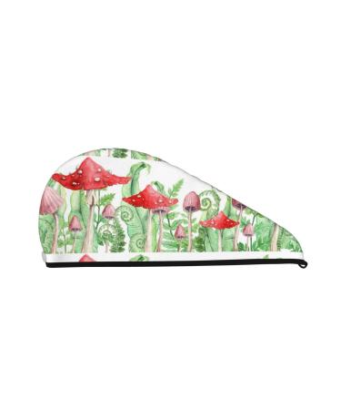 Hair Towel Wrap Hair Drying Towel with Button Towel Turban Head Towel to Dry Hair Quickly (Amanita Fly Agaric)