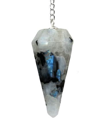 Crystal Pendulum for Divination - Dowsing Pendulum with Chakra Chain and Crystal Ball for Reiki Healing and Crystal Grid Meditation Rainbow Moonstone