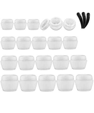 Alledomain 20 Pieces Empty Clear Makeup Sample Pots with 3 Mini Spatula Plastic Refillable Travel Container Jars with Lids and Inner Liners for Cosmetic Creams Lotions Beauty (5g / 10g / 20g / 30g)