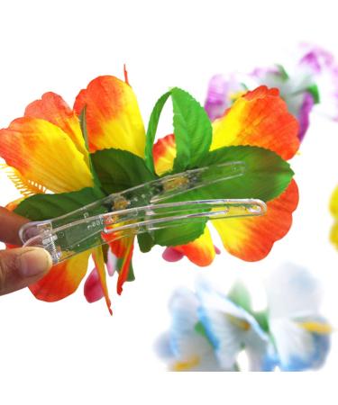 Hibiscus Flower Hair Clips - 6 Pcs Hawaiian Theme Artificial Hair Accessories for Women and Girls | Costume Party Favors in Random Colors - Buy Online on GoSupps.com
