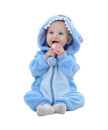 TMEOG Baby Rompers Newborn Girls Boys Animals Zipper Hooded Jumpsuit Autumn Winter Flannel Clothing Unisex 12-18 Months Blue Star