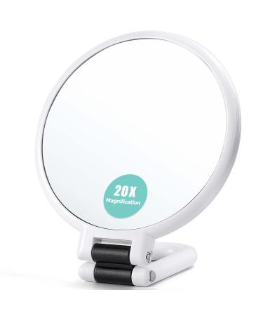 B Beauty Planet 20x Magnifying Hand Held Mirror,Travel Folding Handheld Mirror,Two-Way Roller Double Sided Magnified Mirror with 1/20x Magnification PC Material