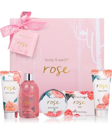 Bath Spa Gift Baskets for Women - Bath Sets for Women Gift Luxurious 5 Piece Rose Scented Spa Gift set with Shower Gel, Body Butter, Hand Cream, Body Lotion, Gifts for Women