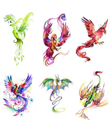Phoenix Dragon Temporary Tattoo Sticker - 24 Watercolor Sheets | Waterproof Body Art for Men and Women - Buy Online on GoSupps.com