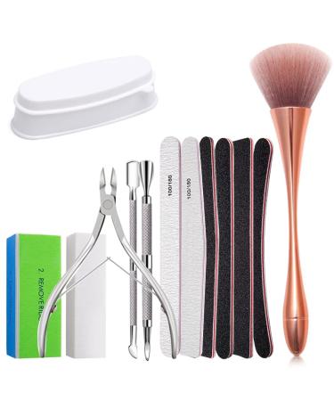 13 Pcs Dip Powder Nail kit Nail Files and Buffer Set Professional Manicure Pendicure Tools Kit With Dip Powder Tray  Dipping Nail Brush  Buffer Block and Nails File M2