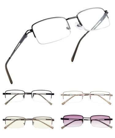 Eyekepper 5-pack Rectangle Metal Half-rim Spring Hinges Reading Glasses Include Computer Readers +2.5 +2.50 Mix
