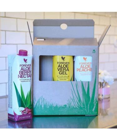 Forever Living Triple pack 3 x 1 Litre Aloe Vera Gel Blueberry Apple and Peach Pulp Flavour 100% Natural Pure Drinking Juice - Buy Online on GoSupps.com