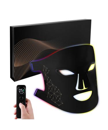 7 Color Red Light Therapy Mask LED Face Mask Light Therapy with Remote Control Contour Red Light Therapy Mask for Face Portable Silicone Facial Mask Skin Care at Home for Anti Aging Wrinkles Black