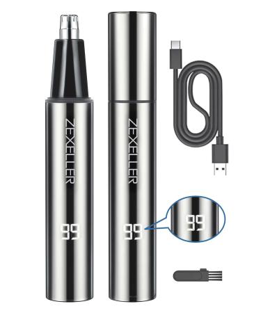 Nose Hair Trimmer with LED Display Two Gear Adjustment Mode USB Rechargeable Nose Ear Trimmer for Men Women Painless IPX7 Waterproof Dual Edge Blades Nasal Trimmer