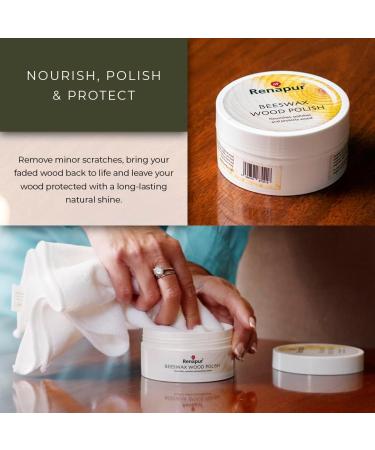 Renapur Premium Beeswax Wood Polish - Natural Furniture Conditioner for All Wood Types | Food-Safe & Non-Toxic | 6.7 fl oz - Nourishes Polishes & Protects - Buy Online on GoSupps.com