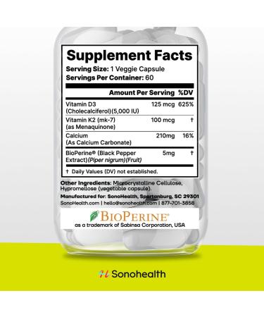 Vitamin D3 + K2 with BioPerine High Absorption 3-in-1 Formula Vegan-Friendly Non-GMO Gluten-Free Supports Bone Heart and Immune Health 60 Capsule 1 Count (Pack of 60) - Buy Online on GoSupps.com