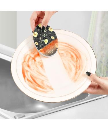 3-Pack Cleaning Kitchen Sponges Oval Sunflower Watercolor Black Kitchen Cellulose Dishwashing Wood Pulp Cotton - Buy Online on GoSupps.com