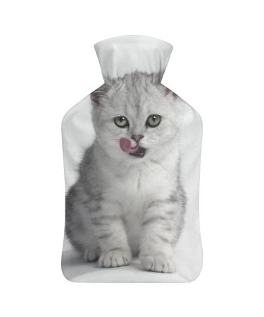 Cute Kitten Hot Water Bottle With Cover Plush Bed Bottle Hand Warmer For Adults And Children 26.5X15.3cm