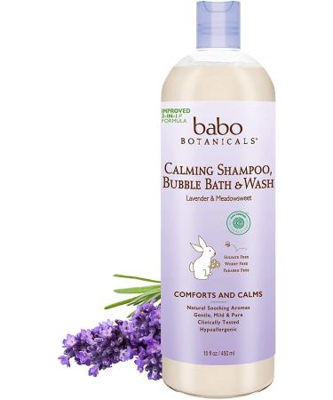 Babo Botanicals Calming Plant-Based 3-in-1 Bubble Bath, Shampoo & Wash - With Lavender & Organic Meadowsweet - For Babies, Kids & Adults With Sensitive Skin - EWG Verified - 15 Fl. Oz. 15 Fl Oz (Pack of 1)