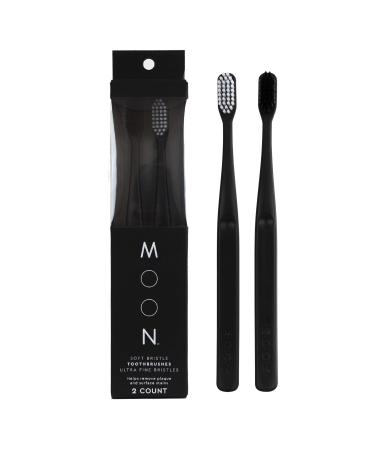 MOON Toothbrushes, Soft Bristle, White and Black Sleek Toothbrushes, 2 Pack