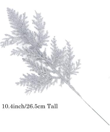 20Pcs Silver Christmas Tree Picks - Glitter Pine Branches for Holiday Crafts & Decor - Buy Online on GoSupps.com
