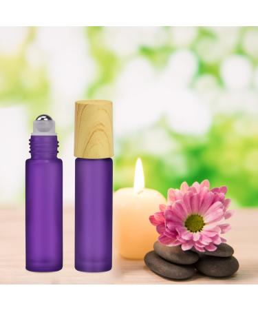 10pcs Purple Frosted Glass Essential Oil Roller Bottles - 10ml Empty Perfume Bottles with Stainless Steel Roller Balls and Wood Grain Cap (Purple) - Buy Online on GoSupps.com