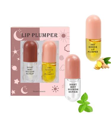 Lip Plumper Set, 2 Pcs Natural Lip Plumper Lip Plumper Gloss, Lip Care & Enhancer Set, Day & Night Serum, Softer Bigger Fuller Lips by Natural Lip Enhancer, Lip Mask, No Chapped Lips 2Pcs