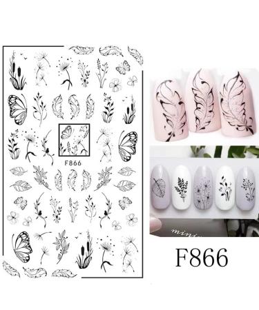 Spring Flower Nail Art Stickers Decals - 10 Self-Adhesive Sheets | Black & White Blossom Design for Nail Decoration Supplies - Buy Online on GoSupps.com