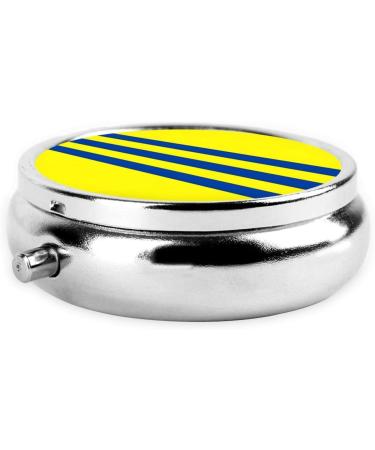 Yellow and Blue Striped Mini Round Pill Box - 3 Compartment Travel Organizer for Home & Office - Buy Online on GoSupps.com