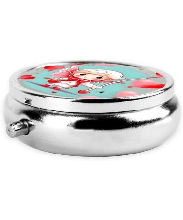 Cute Loving Boys Round Pill Box | 3 Compartment Portable Travel Organizer for Easy Medication Storage - Buy Online on GoSupps.com